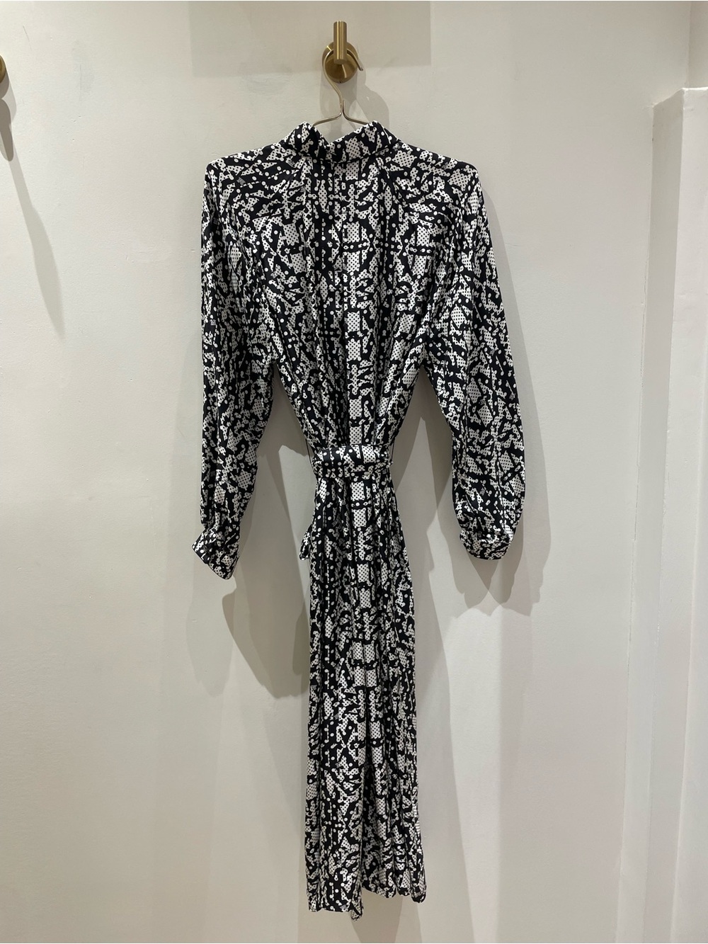 Max Mara Black & White Abstract Print Silk Midi Shirt Dress Size 4